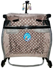 Patut Pliant rotund cu balansoar, Tarc copii Baby Care™ ROUND NEST, Pliabil pe 2 Niveluri cu muzica si Masa infasat, Jucarie Carusel cu jucarii din