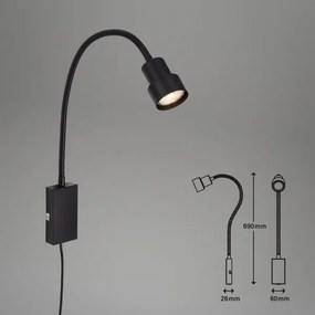 Lampă LED tactilă de perete TUSI 1xGU10/5W/230V negru Briloner 2085-015