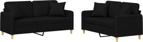 vidaXL Set de canapele cu perne, 2 piese, negru, material textil