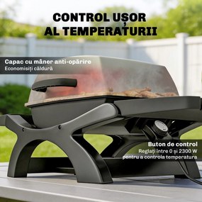 Outsunny barbecue electric 2300W, portabil de masă cu rafturi laterale, culoare negru. | Aosom Romania
