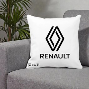 Perna Personalizata cu emblema Renault, 40x40 cm, Alba Mata, Husa Detasabila, Perna Inclusa, BEKZ®