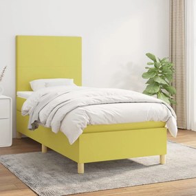 Pat box spring cu saltea, verde, 90x200 cm, textil Verde, 90 x 200 cm, Design simplu