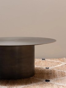 Set 2 măsuțe de cafea rotunde din metal, gri și auriu, cu bază cilindrică, finisaj periat, 35 x 120 cm, „Calgary”