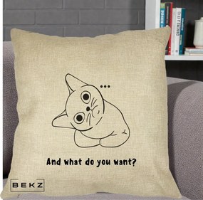 Perna Decorativa And What Do You Want Cat, 40x40 cm, Crem, Husa Detasabila, Perna Inclusa, BEKZ®