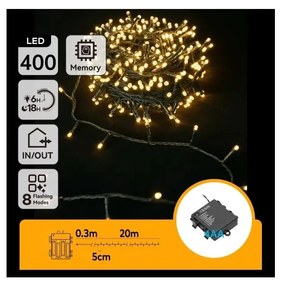 Aigostar - Ghirlandă LED de exterior pentru Crăciun, 400 LED, 8 funcții, alimentare 4xAA, 20,3 m, alb cald