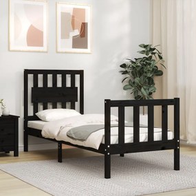 3192390 vidaXL Cadru de pat cu tăblie Small Single, negru, lemn masiv