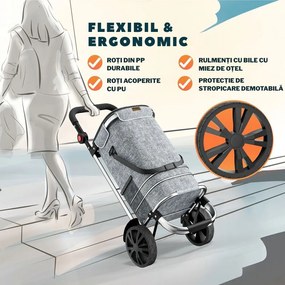 Geantă de cumpărături pe roți EASY, 50L, gri Monzana