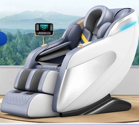 Fotoliu de masaj LUCIUS, cu Incalzire, Bluetooth, Display, Ecran tactil, Controler rapid cotiera, dispozitiv incarcare USB, Zero Gravity, 2 Boxe, Moduri Automate, Suport Picioare extensibil, Piele PU Premium, Alb