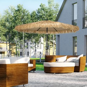 Outsunny Umbrelă de Grădină Stil Hawai cu Paie, Rotundă cu Manivelă, Ø265x250cm, Kaki | Aosom Romania