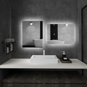 kleankin Oglindă de Baie cu Lumină LED, 3 Culori, Întrerupătoare Touch și Luminozitate Reglabilă, 70x50x3 cm, Transparent | Aosom Romania
