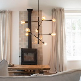 Lampă suspendată industrială neagră cu 8 lumini - Sydney