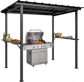 Outsunny Pavilion pentru grătar 2,71 x 1,82 m pavilion de grădină cu acoperiș înclinat, rafturi laterale, protecție UV 50+ Negru | Aosom Romania
