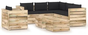 Set mobilier de gradina cu perne, 8 piese, lemn verde tratat negru si maro, 8