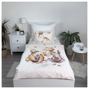 Lenjerie de pat pentru copii bej din bumbac pentru pătuț 100x135 cm Animals "Woodland" – Jerry Fabrics