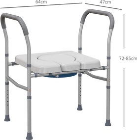 HOMCOM Scaun cu Vas de Toaletă pentru Vârstnici, Scaun de Toaletă Multifuncțional 4-În-1 cu Înălțime Reglabilă, 64x53x70-82 cm, Gri | Aosom Romania