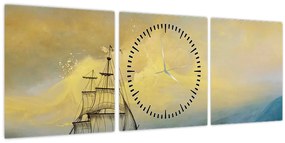 Tablou - Pictură barcă pe mare (cu ceas) (90x30 cm)