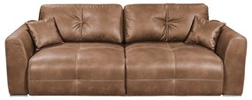 Canapea extensibila Freya, 3 locuri, tapitat piele ecologica, culoare maro, lada depozitarea, sezut cu arcuri Bonell