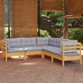 3096670 vidaXL Set mobilier grădină cu perne gri, 5 piese, lemn masiv de pin