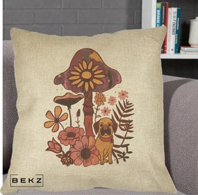 Perna Decorativa Ciuperca Caine Boho, 40x40 cm, Crem, Husa Detasabila, Perna Inclusa, BEKZ®