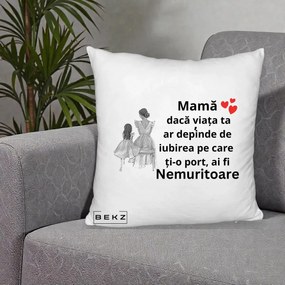 Cadou pentru Mama - Perna Personalizata Mama Nemuritoare Line Art, 40x40 cm, Alb Pufos, Husa Detasabila, Perna Inclusa, BEKZ®