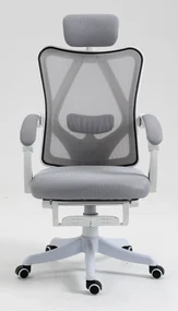Scaun ergonomic, reglabil, tetiera, spatar Mesh, Gri/Alb