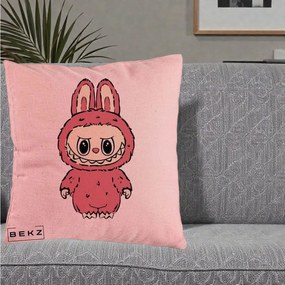 Perna Personalizata Labubu Roz Solo, 40x40 cm, Roz, Husa Detasabila, Perna Inclusa, BEKZ®