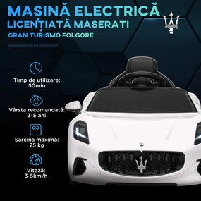 AIYAPLAY Mașinuță Electrică pentru Copii 3-5 Ani cu 2 Motoare, Telecomandă și Muzică, 98x59x43 cm, Alb | Aosom Romania