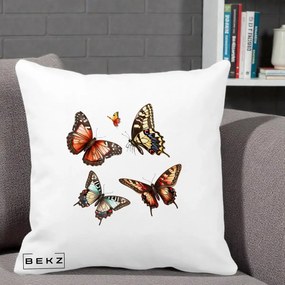 Perna Decorativa Colectie Fluturi Multicolori, 40x40 cm, Alba Mata, Husa Detasabila, Perna Inclusa, BEKZ®