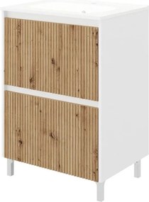 Set dulap baza stejar mat si lavoar Savini Due Creta 60 cm