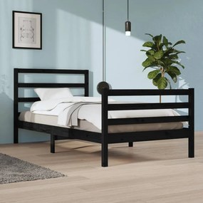 Cadru de pat, 100x200 cm, negru, lemn masiv de pin Negru, 100 x 200 cm