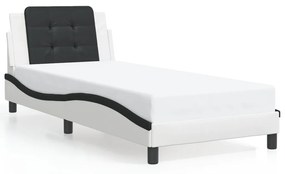 3208169 vidaXL Cadru de pat cu tăblie alb și negru 100x200cm piele artificială