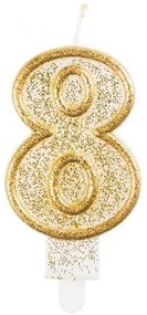 Numere Gold Lumânare Cu Sclipici Auriu Numărul 8, Lumânare Pentru Tort