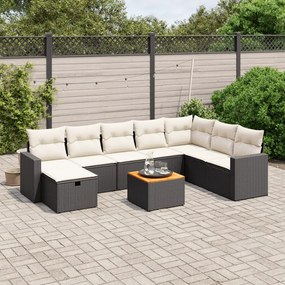 3264871 vidaXL Set mobilier de grădină cu perne, 9 piese, negru, poliratan