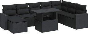 vidaXL Set mobilier de grădină cu perne, 9 piese, negru, poliratan