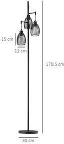 HOMCOM Lampadar stil industrial 40 W max. 3 abajururi din metal cu sârmă cu luminozitate reglabila, suport E27, negru | Aosom Romania