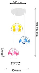 Lustră pe cablu pentru copii STARS 3xE27/15W/230V albastru/roz/galben