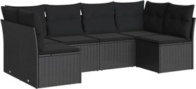 vidaXL Set mobilier de grădină cu perne, 6 piese, negru, poliratan