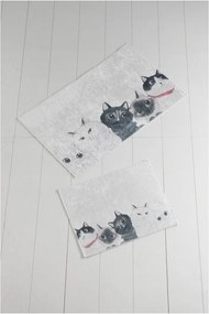 Set 2 covoare baie Lismo Cats, alb - gri