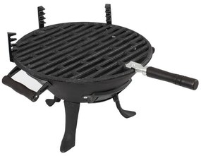 Gratar din fonta Muhler 104377, Ø30 cm, Carbune, Grilaj reglabil,Compact pentru calatorii, Negru