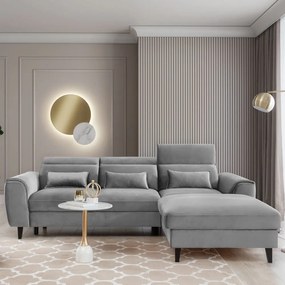 Colțar gri extensibil/cu spațiu de depozitare cu tapițerie din catifea (cu colț pe partea dreaptă/cu șezlong) Foble – ELTAP