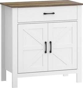 HOMCOM Bufet pentru living, mobilier de depozitare cu 2 uși tip hambar, sertar și poliță reglabilă, 77x39,3x81,5cm, alb și maro | Aosom Romania