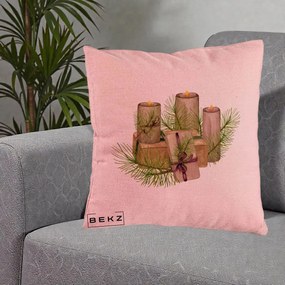Perna Decorativa Lumanari cu Cadouri Naturale, 40x40 cm, Roz, Husa Detasabila, Perna Inclusa, BEKZ®