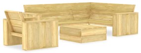 Set mobilier de gradina, 3 piese, lemn de pin tratat colt + fotoliu + masa, 1