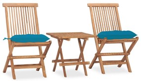 3063217 vidaXL Set mobilier exterior pliabil cu perne, 3 piese, lemn masiv tec
