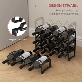 HOMCOM Suport pentru Sticle de Vin cu 4 Niveluri, 42,5x16,5x41 cm, Negru | Aosom Romania