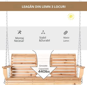 Outsunny Leaganr Gradina Suspendat cu 3 Locuri din Lemn pentru Gradina sau Terasa | Aosom Romania