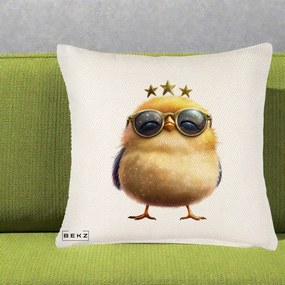 Perna Decorativa Pui Gold Star cu Ochelari Aurii, 40x40 cm, Crem Reliefat, Husa Detasabila, Perna Inclusa, BEKZ®