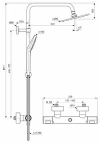 Coloana de dus cu baterie termostatata Ideal Standard Ceratherm T100