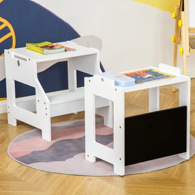 HOMCOM Scara Montessori 2 in 1 detasabila din MDF, pentru copii 3-6 ani, cu taburet, tabla, balustrada si balustrade incluse, alb