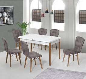 Set masa extensibila cu 6 scaune tapitate Homs cristal 170 x 80 cm